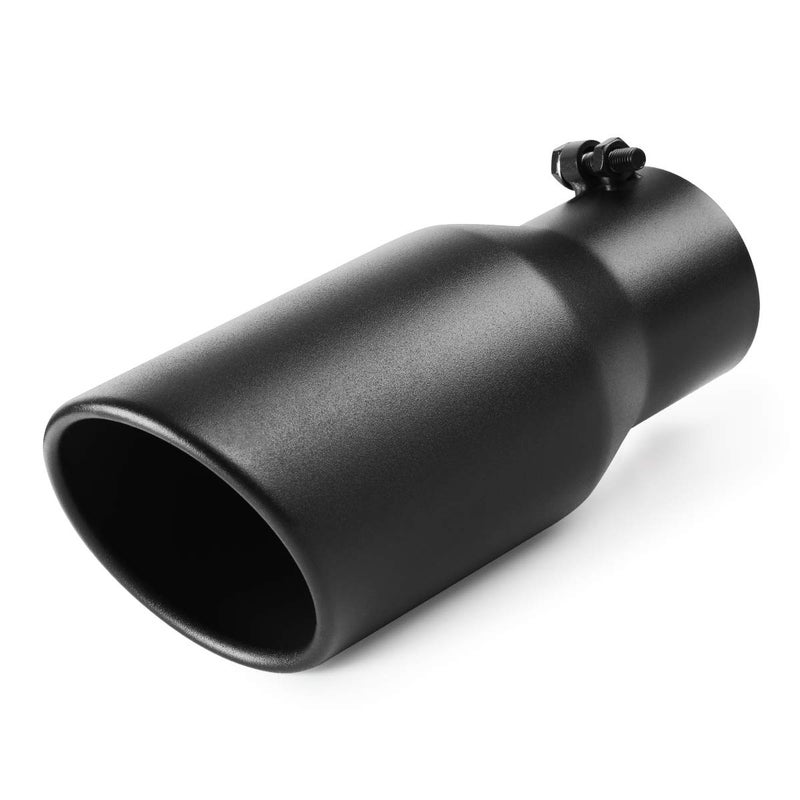 A-KARCK Exhaust Tip 3.5 Inch Inlet, 3.5" Inlet 5" Outlet 12" Long Black Coated Finish Muffler Tip For Truck Tailpipe, Stainless Steel Rolled Edge - Image 1